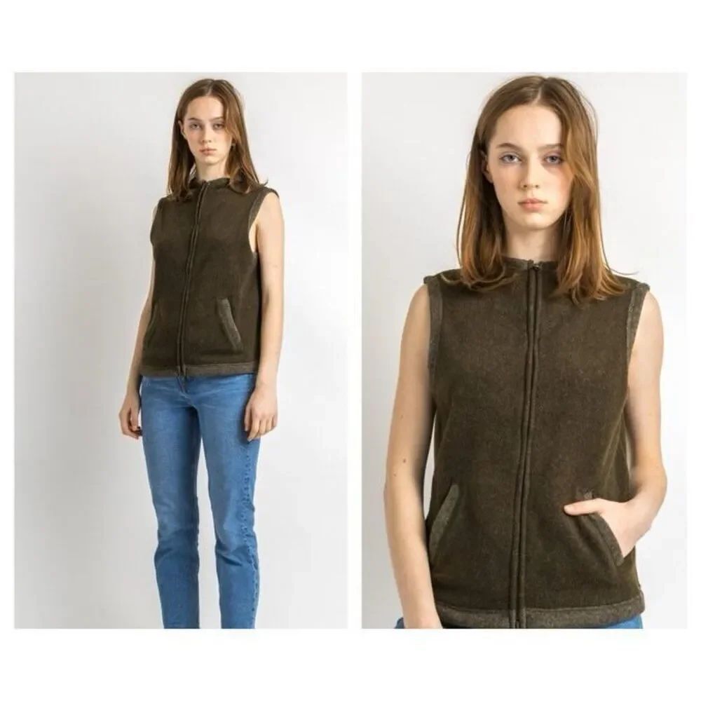 Vintage Lauren Ralph Lauren Sleeveless Fleece Khaki Vest Women’s Medium